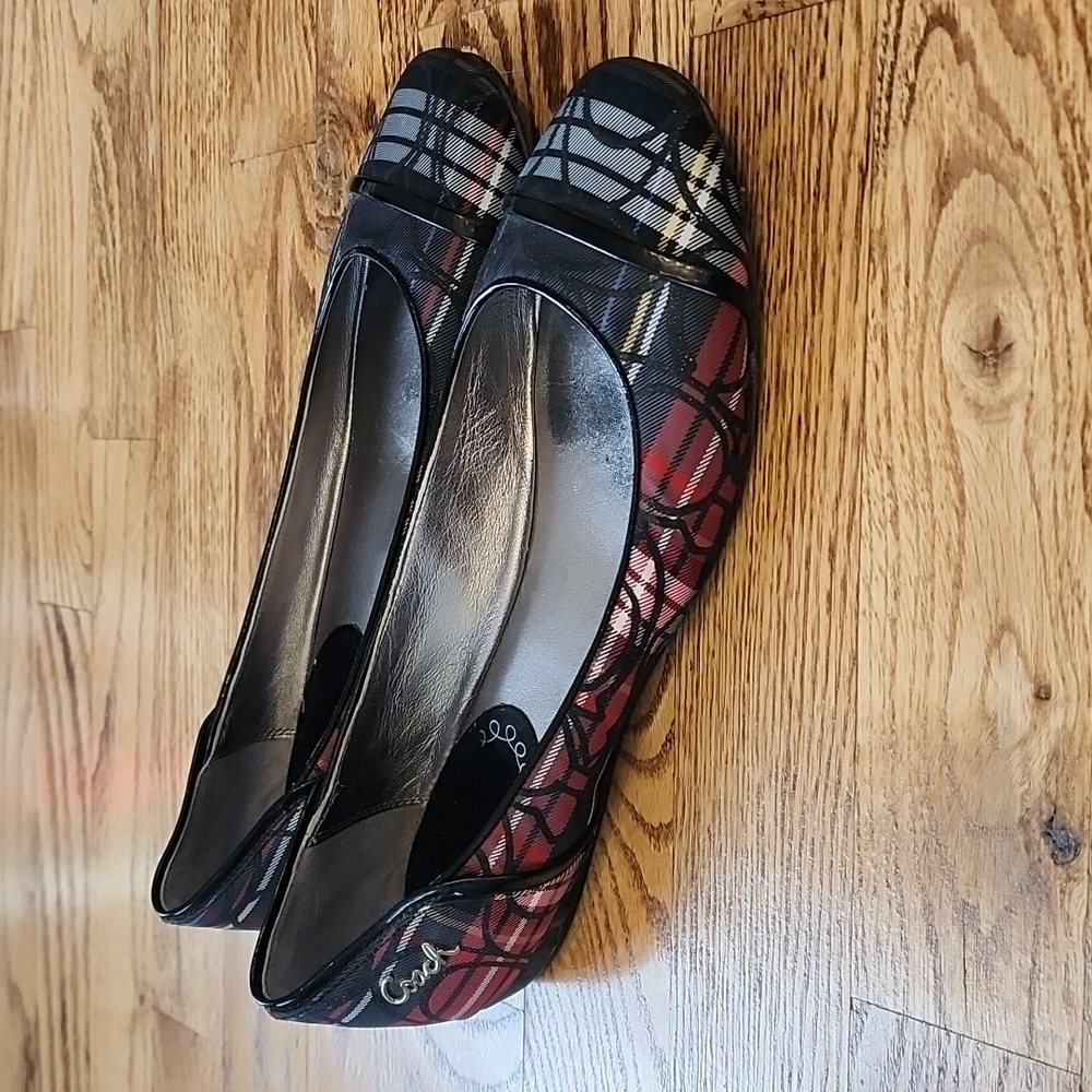 (7.5B) Coach Randy Tartan Flats Comfy Classic Shimmer Monogram Vacation Office